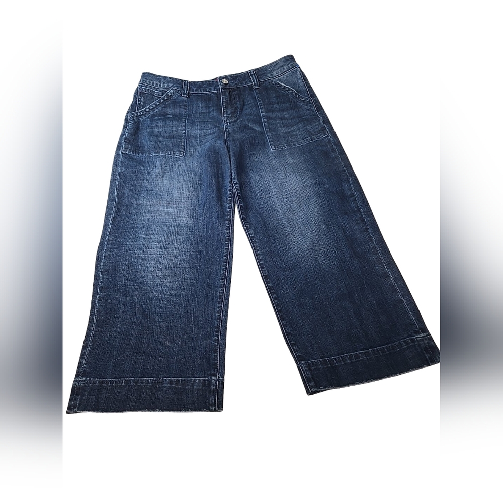 Standards & Practices Wide Leg Utility Jeans Women 30 Blue Cropped Patch Pocket